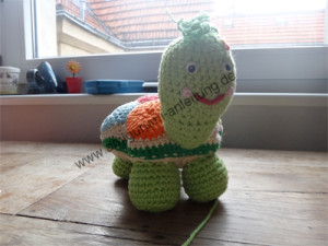 Amigurumi-Schildkröte Flora Frontalansicht